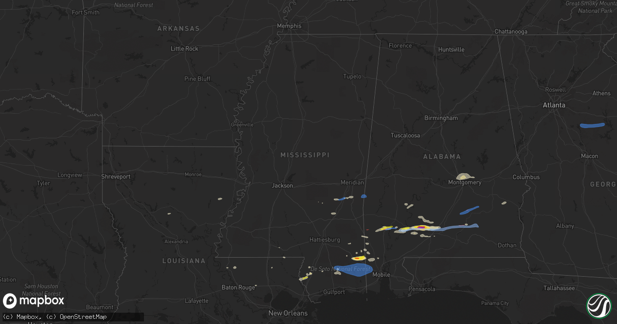 Hail map in Mississippi on January 9, 2022