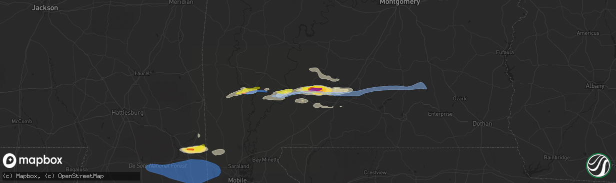 Hail map in Monroeville, AL on January 9, 2022