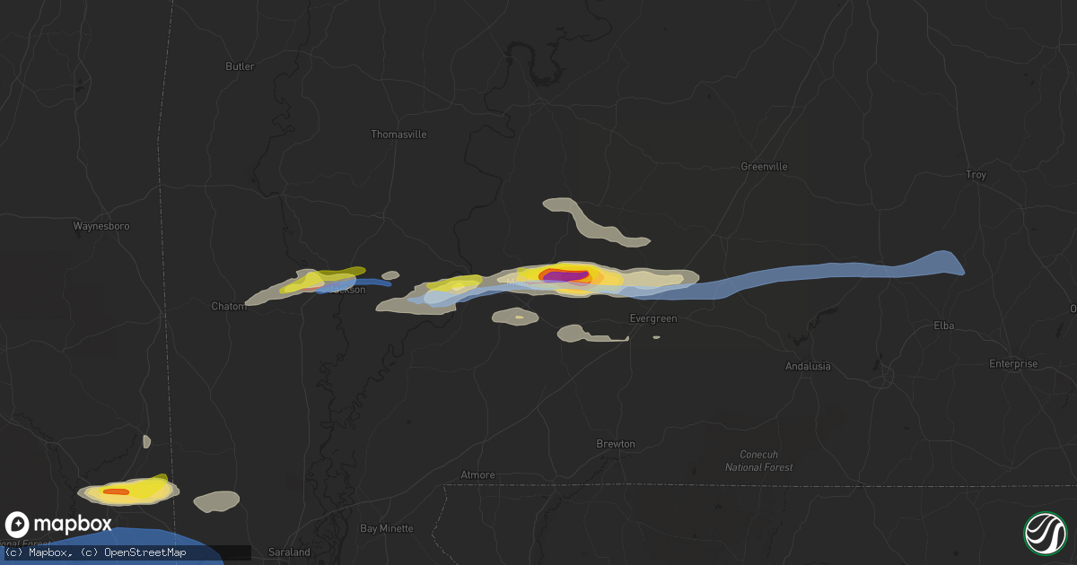 Hail map in Monroeville, AL on January 9, 2022