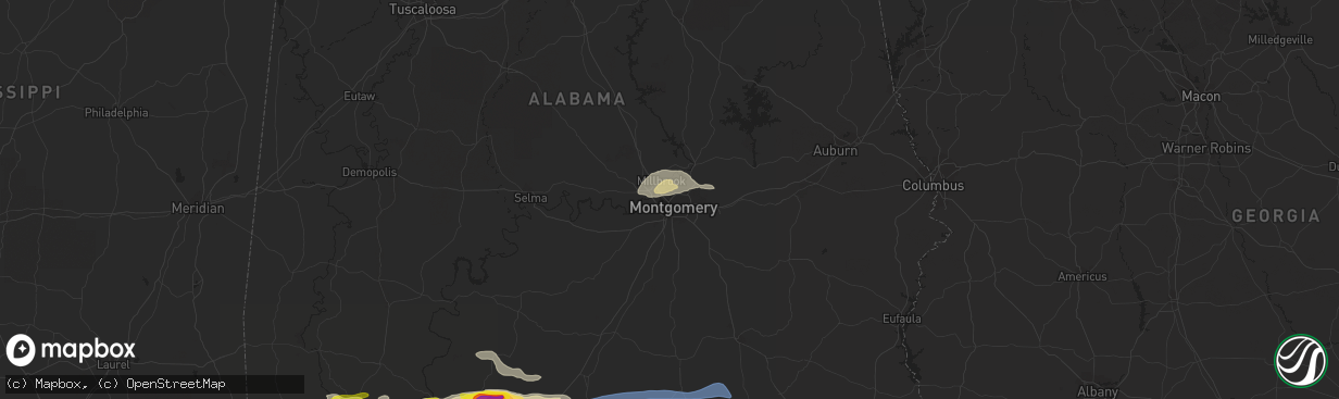 Hail map in Montgomery, AL on January 9, 2022