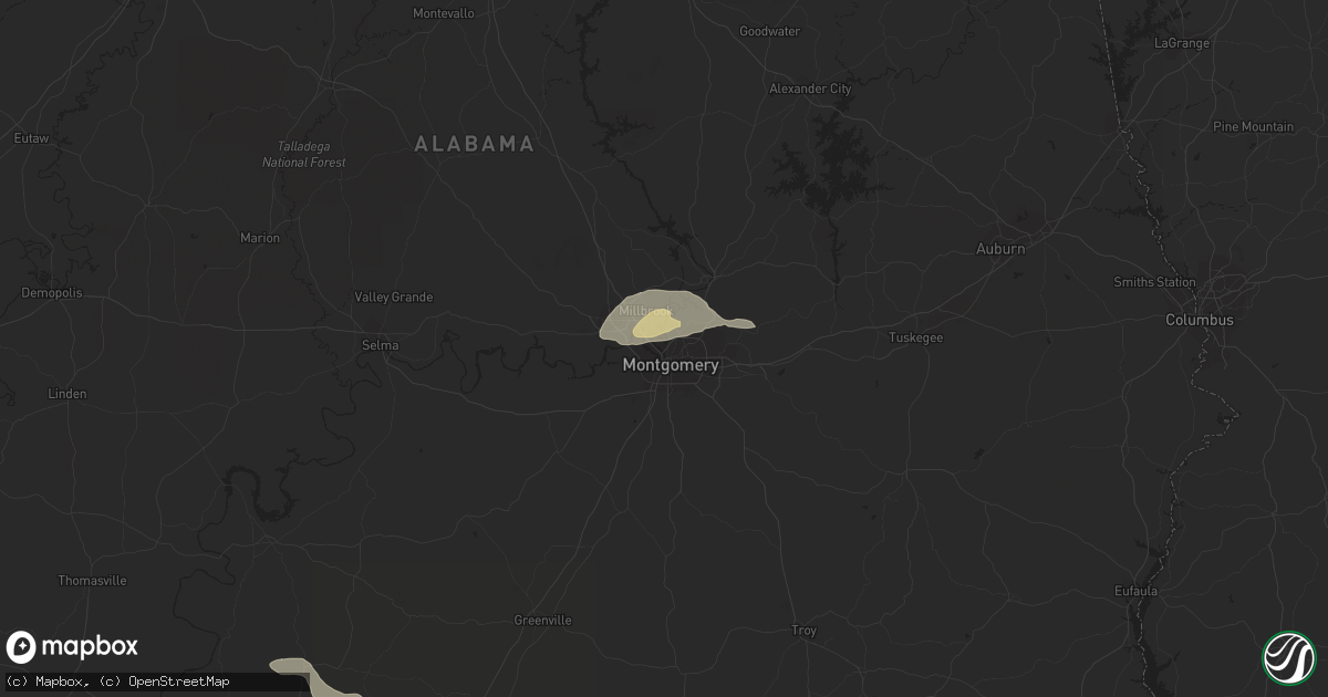 Hail map in Montgomery, AL on January 9, 2022