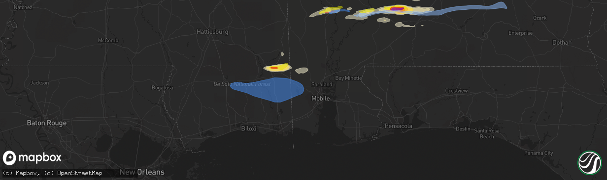 Hail map in Semmes, AL on January 9, 2022