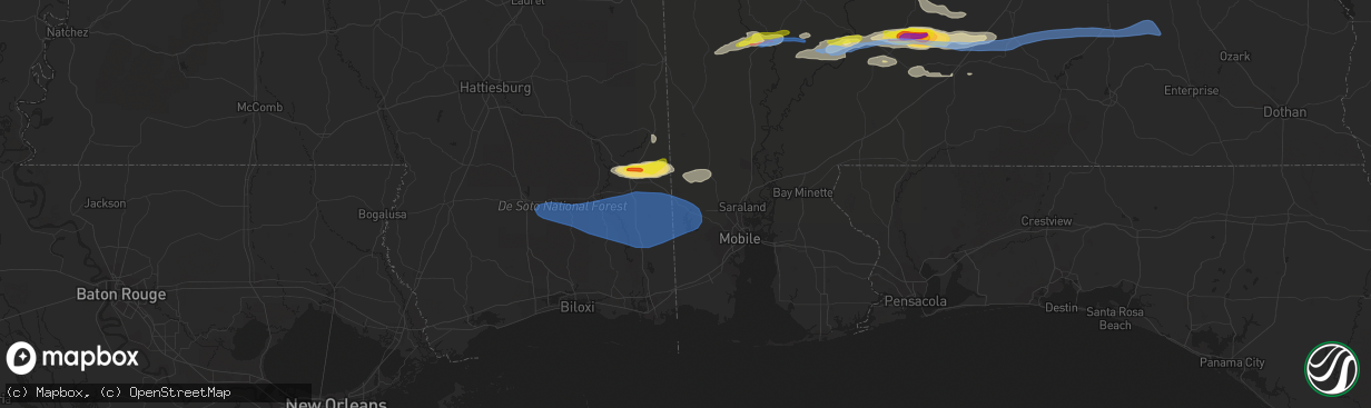 Hail map in Wilmer, AL on January 9, 2022