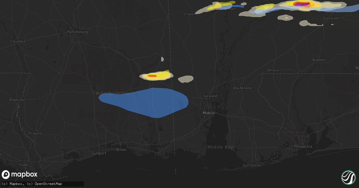 Hail map in Wilmer, AL on January 9, 2022