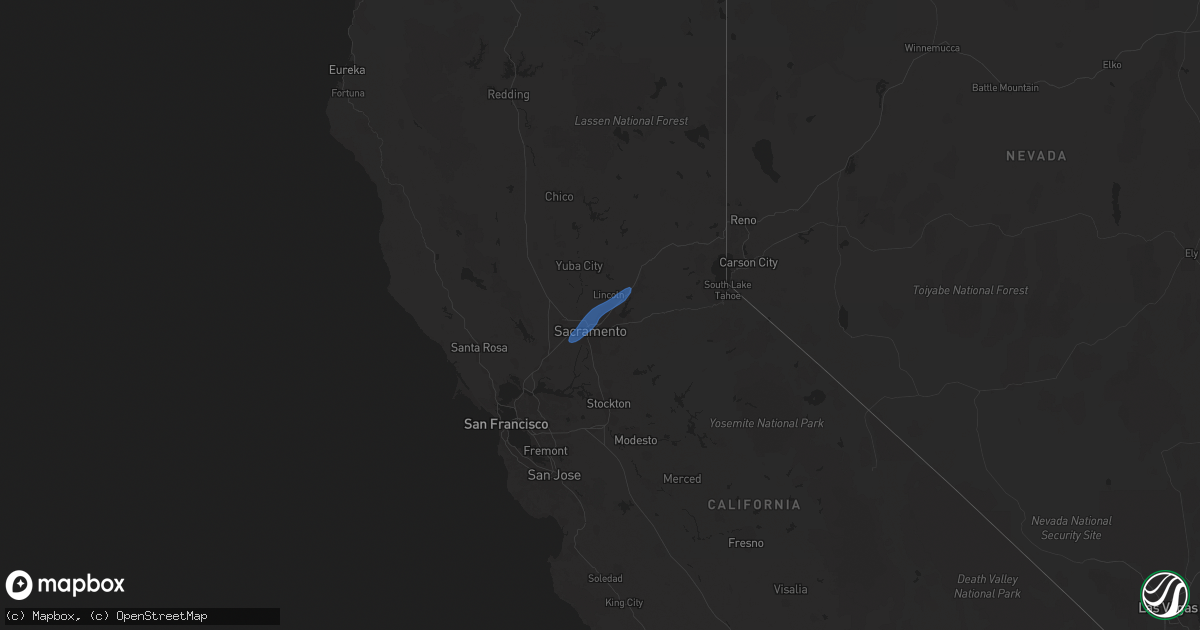 Hail map in California on January 9, 2023