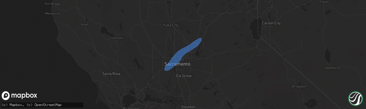 Hail map in Sacramento, CA on January 9, 2023