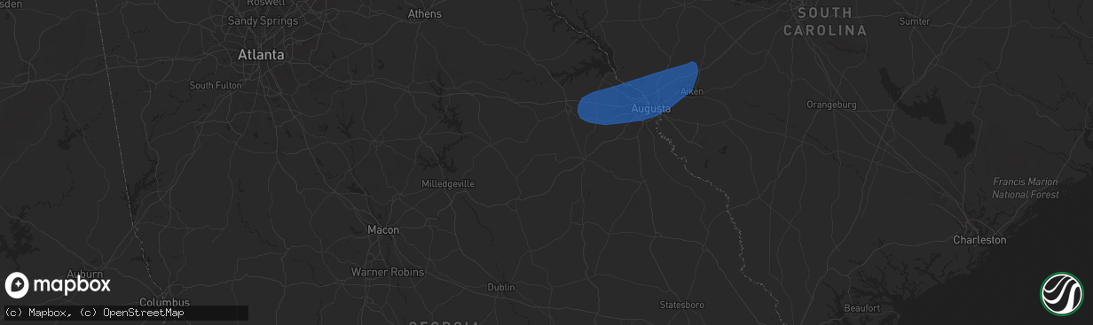 Hail map in Aiken, SC on January 9, 2024