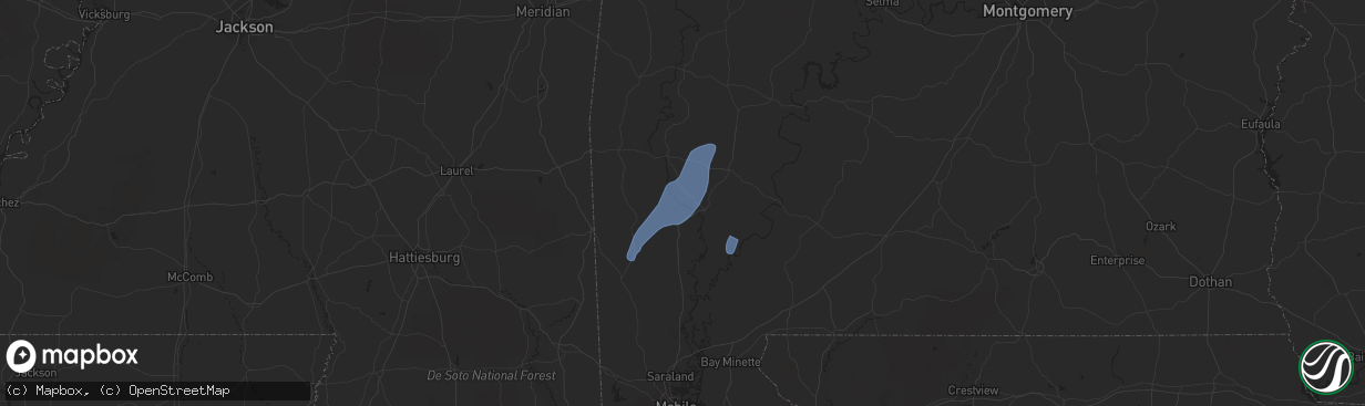 Hail map in Coffeeville, AL on January 9, 2024