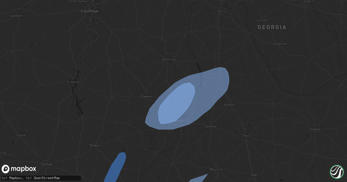 Hail map in Dawson, GA on January 9, 2024