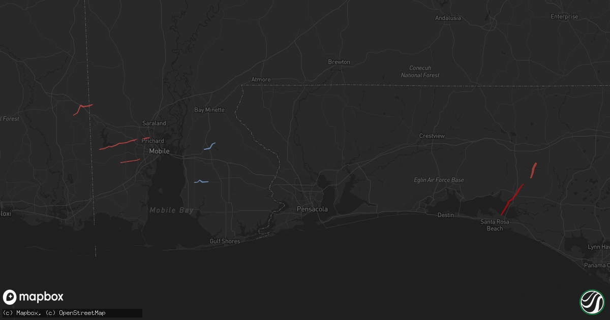 Hail map in Defuniak Springs, FL on January 9, 2024