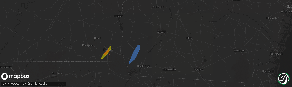 Hail map in Dothan, AL on January 9, 2024