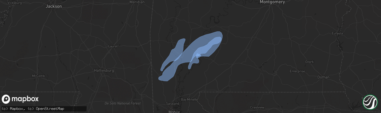 Hail map in Gainestown, AL on January 9, 2024