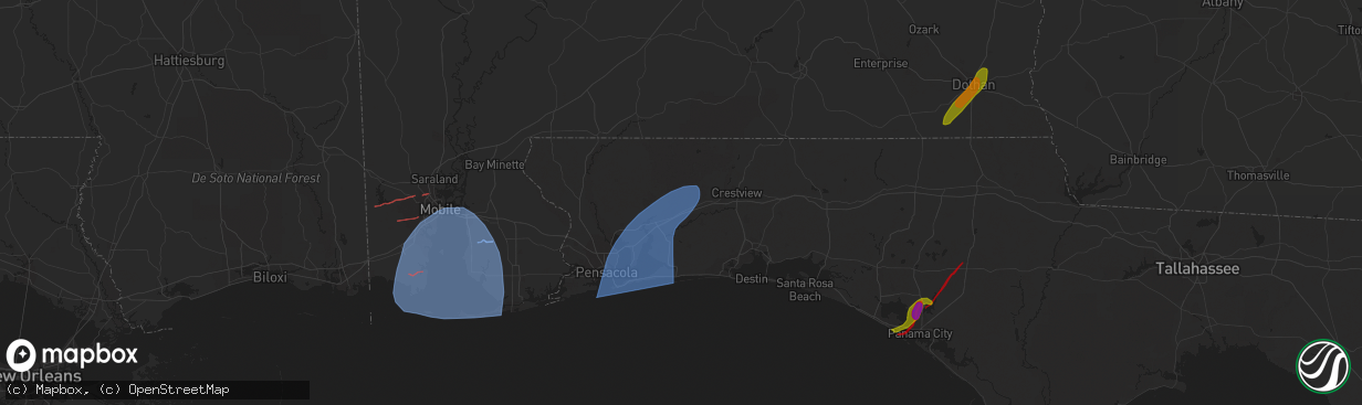 Hail map in Gulf Breeze, FL on January 9, 2024