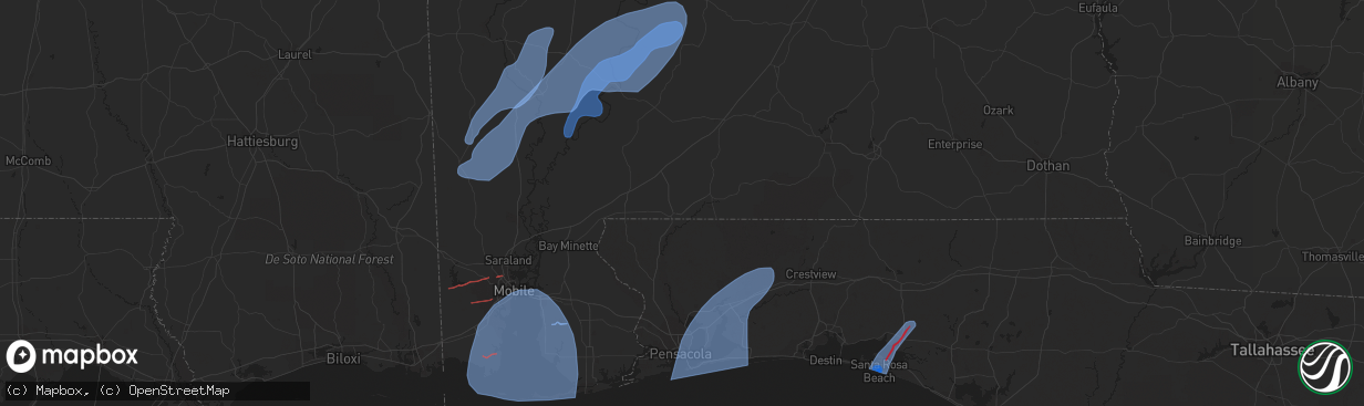 Hail map in Jackson, AL on January 9, 2024