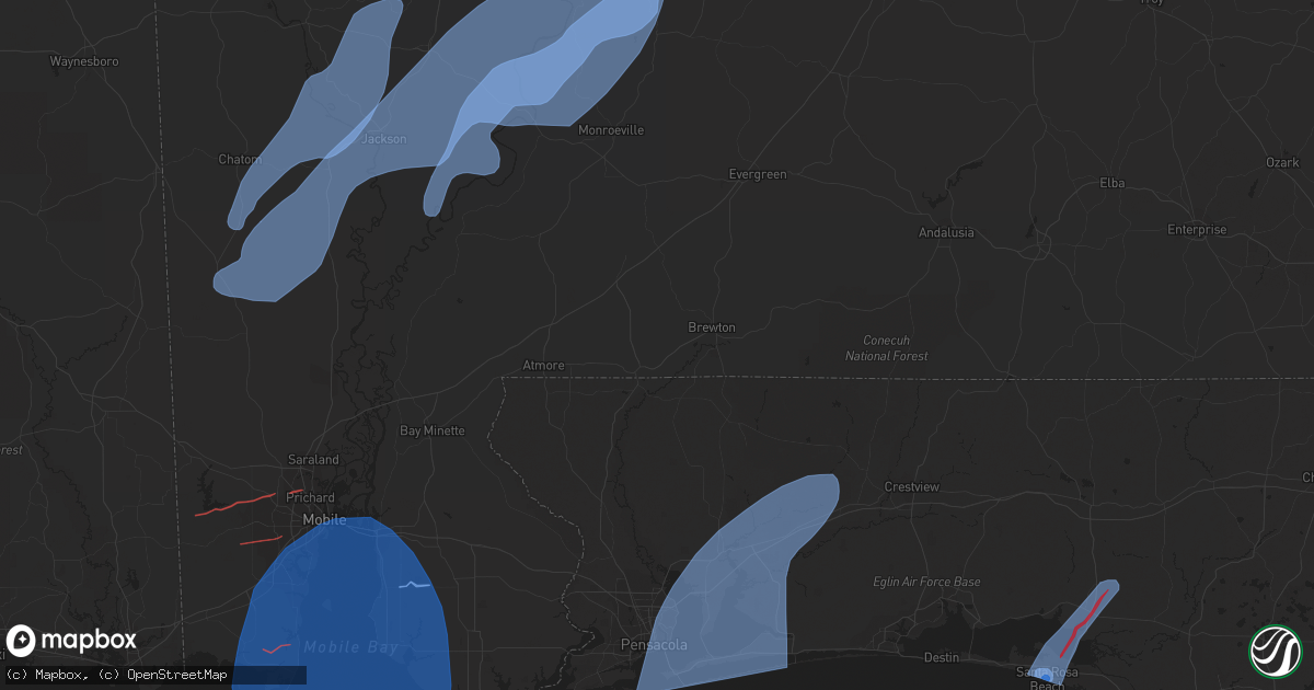 Hail map in Jackson, AL on January 9, 2024