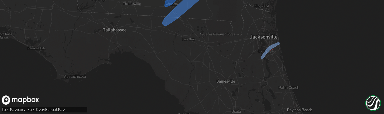Hail map in Jacksonville, FL on January 9, 2024