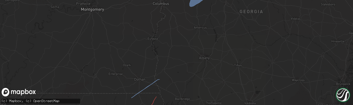Hail map in Musella, GA on January 9, 2024