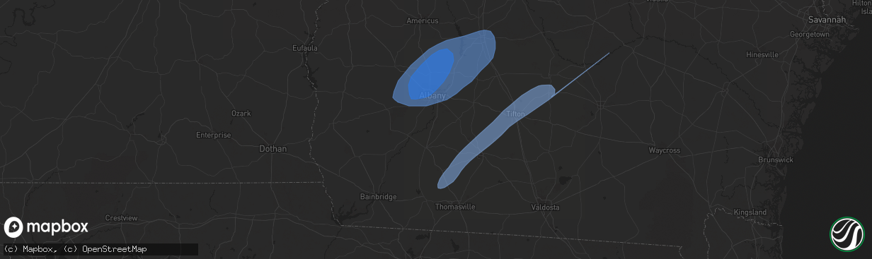 Hail map in Ocilla, GA on January 9, 2024