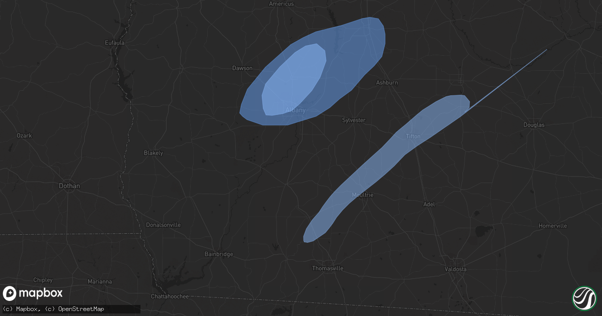 Hail map in Ocilla, GA on January 9, 2024