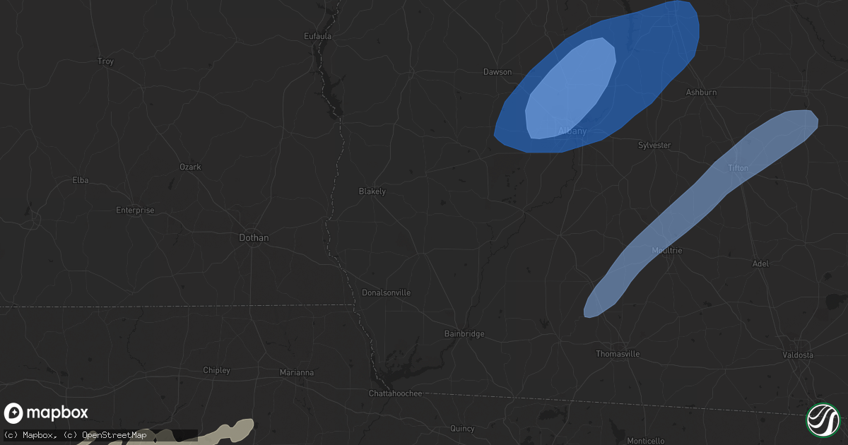 Hail map in Panama City, FL on January 9, 2024