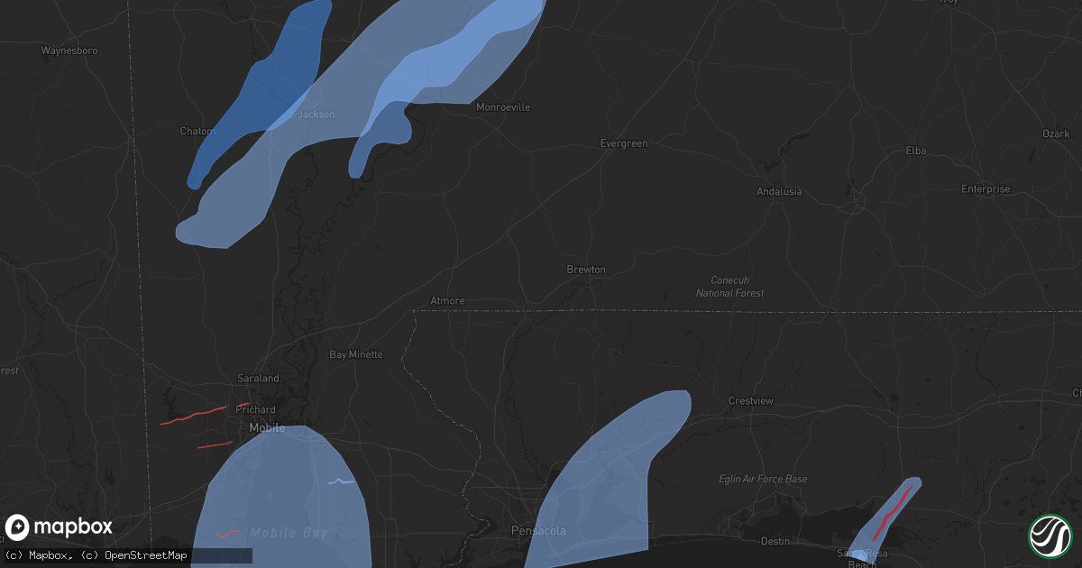 Hail map in Santa Rosa Beach, FL on January 9, 2024