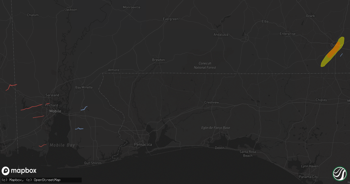 Hail map in Theodore, AL on January 9, 2024