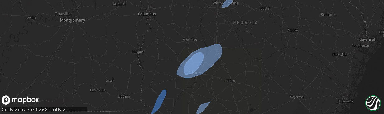 Hail map in Warwick, GA on January 9, 2024