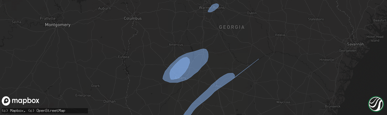 Hail map in Washington, GA on January 9, 2024