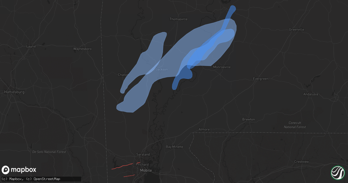 Hail map in Whatley, AL on January 9, 2024