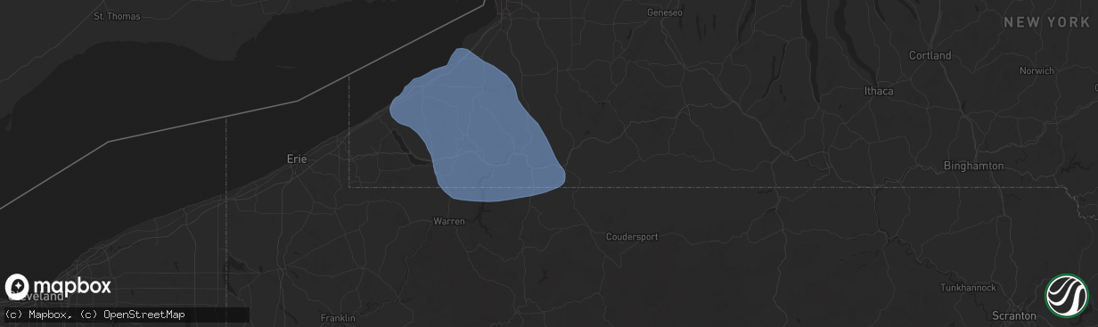 Hail map in Allegany, NY on January 9, 2026