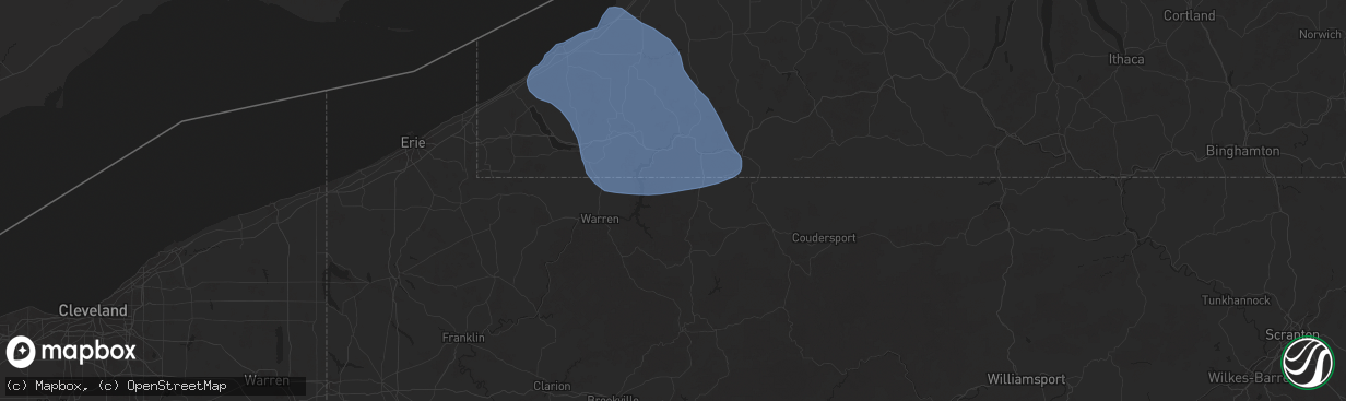 Hail map in Bradford, PA on January 9, 2026
