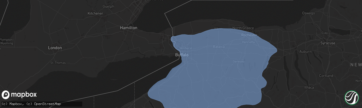 Hail map in Buffalo, NY on January 9, 2026