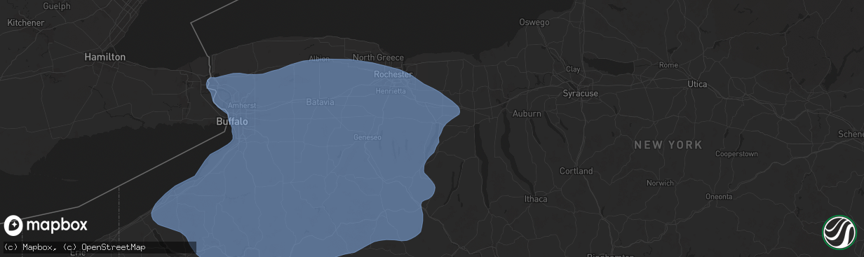 Hail map in Canandaigua, NY on January 9, 2026