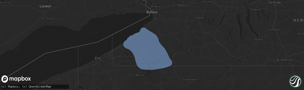 Hail map in Cattaraugus, NY on January 9, 2026