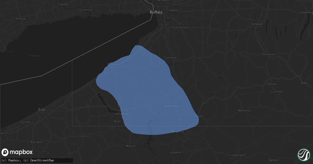 Hail map in Cattaraugus, NY on January 9, 2026