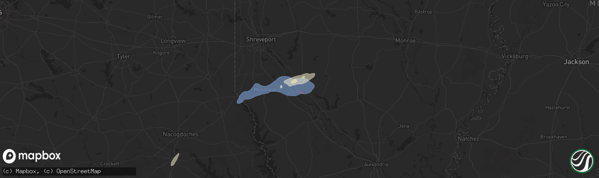 Hail map in Coushatta, LA on January 9, 2026