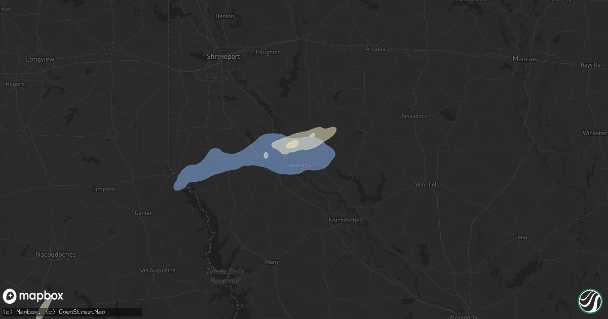 Hail map in Coushatta, LA on January 9, 2026