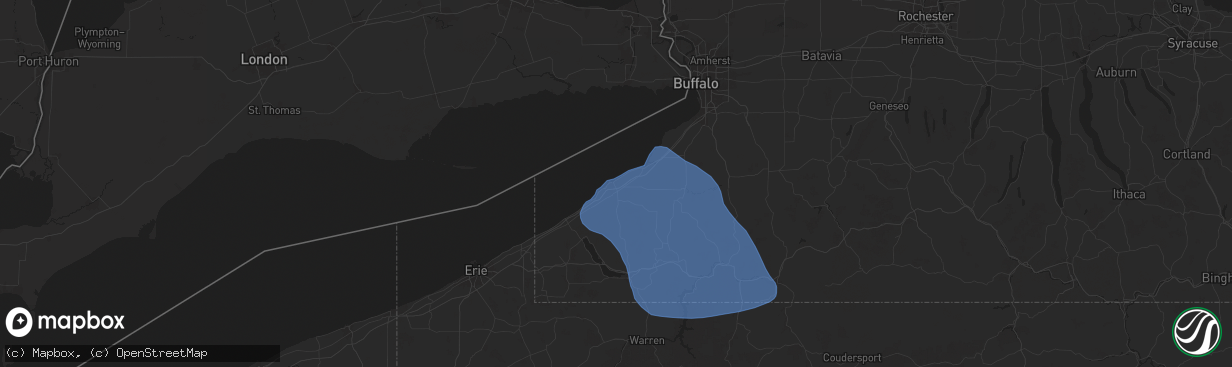 Hail map in Dunkirk, NY on January 9, 2026