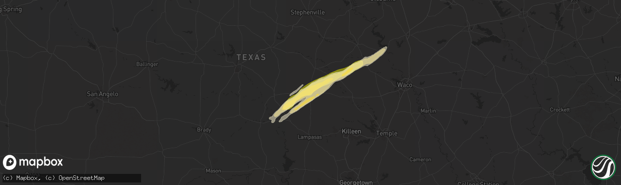 Hail map in Evant, TX on January 9, 2026