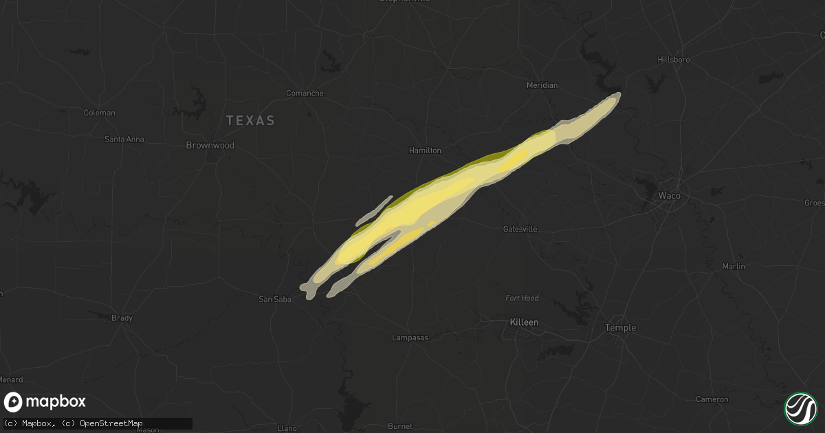 Hail map in Evant, TX on January 9, 2026
