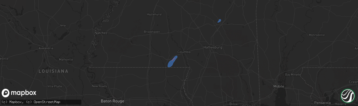 Hail map in Foxworth, MS on January 9, 2026