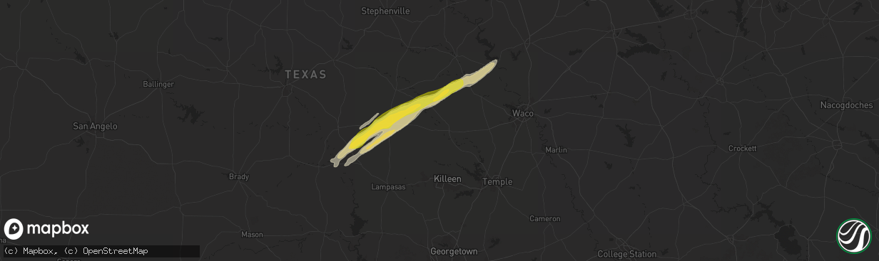 Hail map in Gatesville, TX on January 9, 2026