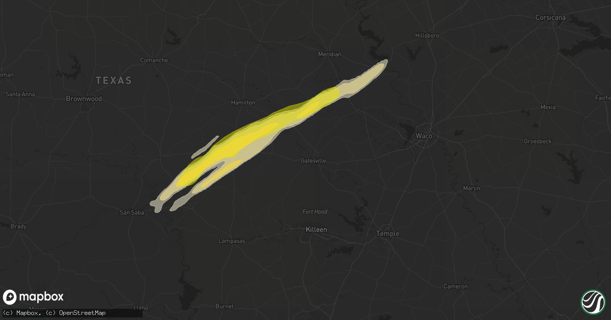 Hail map in Gatesville, TX on January 9, 2026
