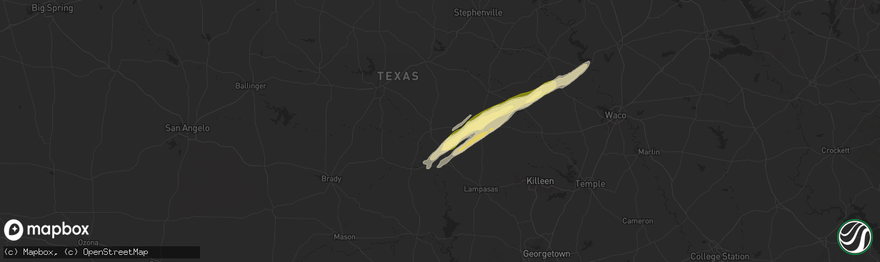 Hail map in Goldthwaite, TX on January 9, 2026