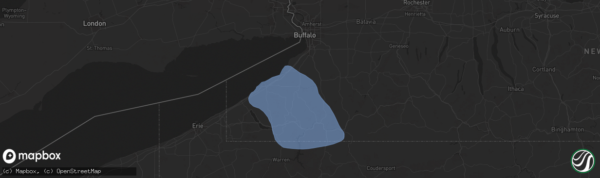 Hail map in Gowanda, NY on January 9, 2026