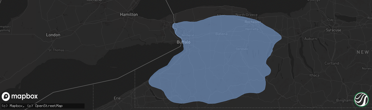Hail map in Hamburg, NY on January 9, 2026