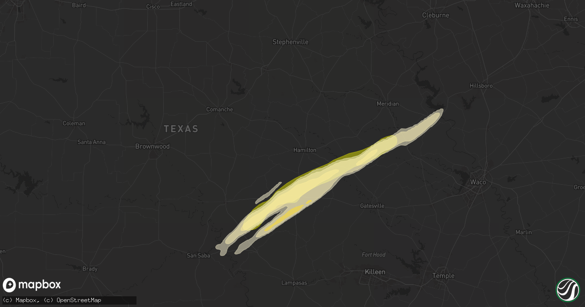 Hail map in Hamilton, TX on January 9, 2026