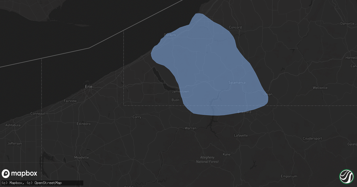 Hail map in Jamestown, NY on January 9, 2026