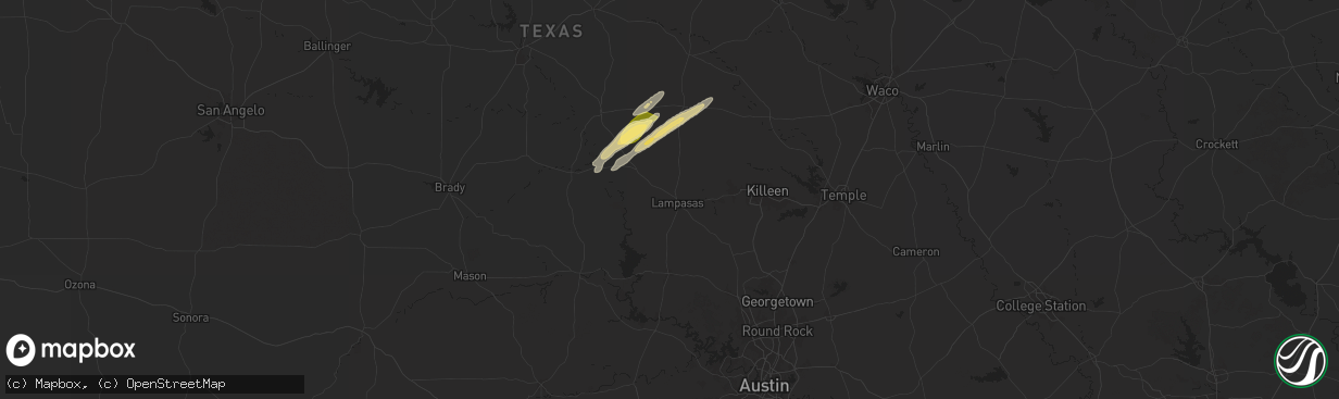Hail map in Lampasas, TX on January 9, 2026