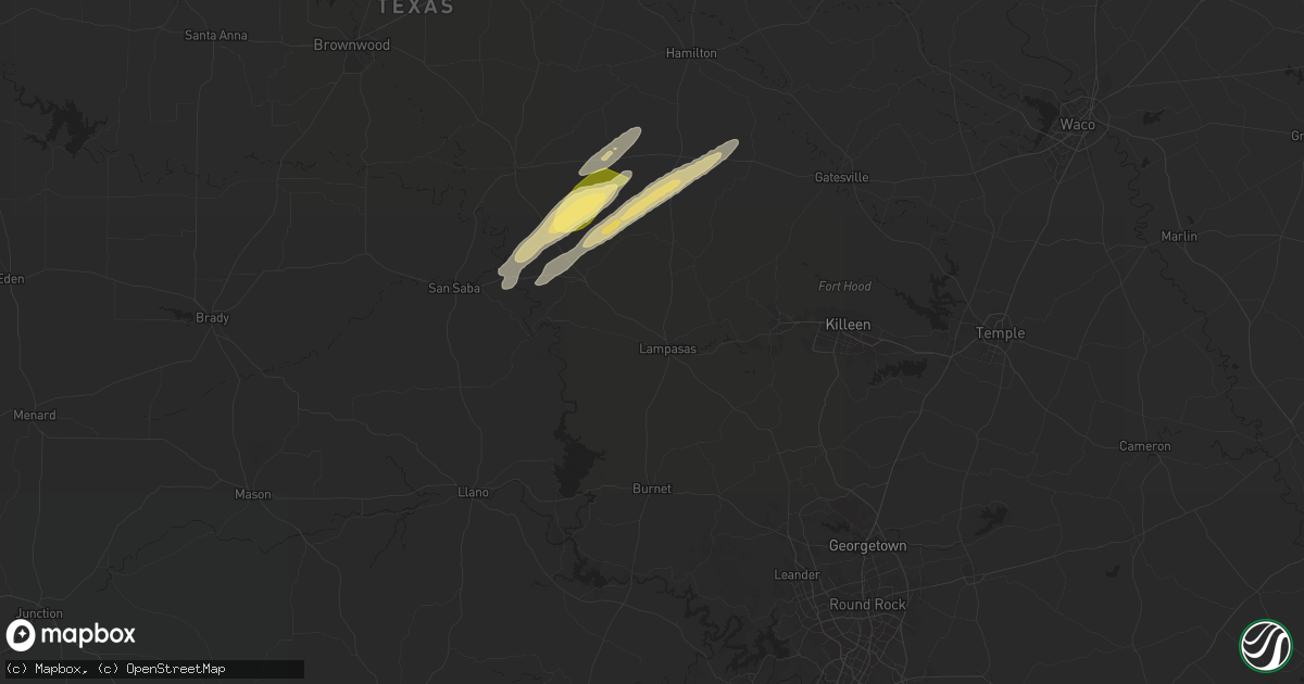 Hail map in Lampasas, TX on January 9, 2026